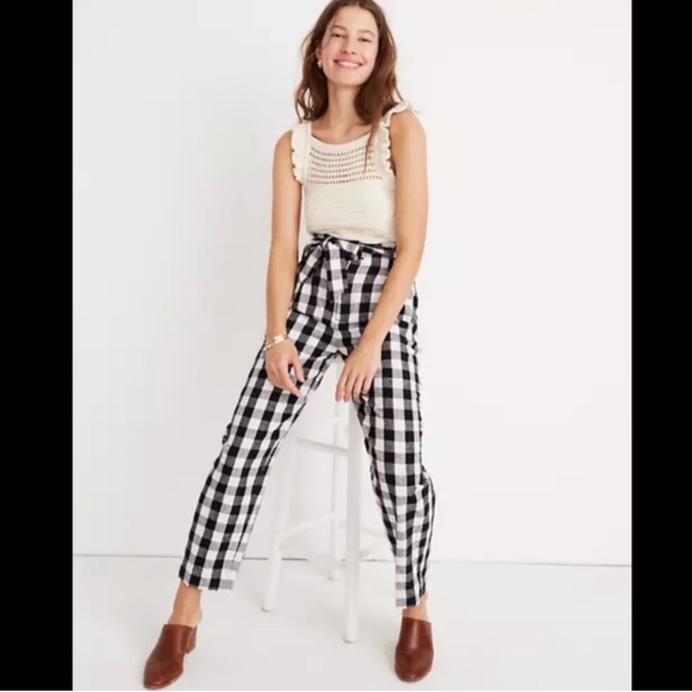 Madewell paperbag gingham black & white linen blend pants